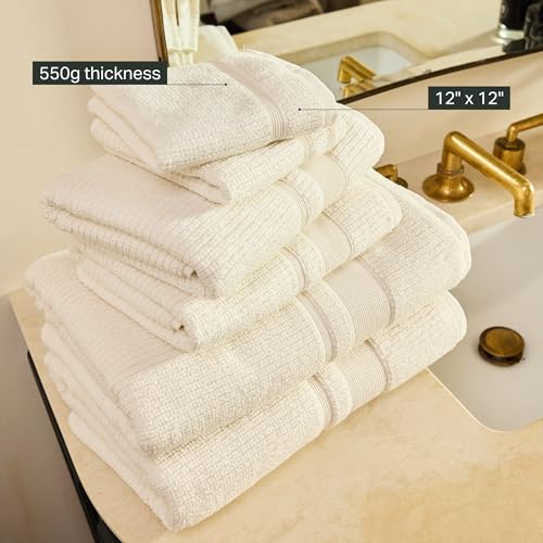 Image of Preston Lane Douro Washcloth Set - 2 Pack Luxury Cotton Towels, Ultra Soft & Absorbent, Quick-Dry Spa-Quality Bathroom Towels, Made in Portugal, Alabaster 12 x 12