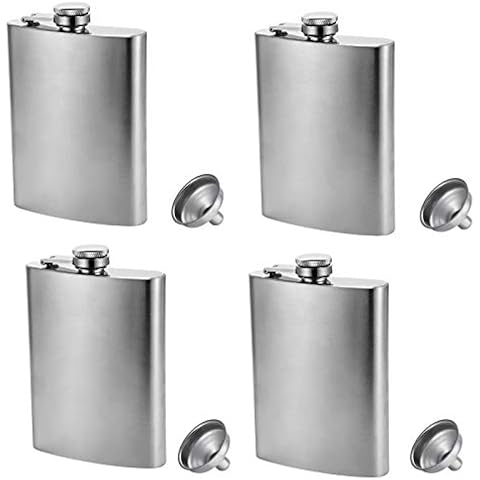 Hillside-Kit Hip Flask for Liquor 8 Oz Stainless Steel Leak proof with Funnel Flask set men flask women flask set (Silver 4PCS) Cover