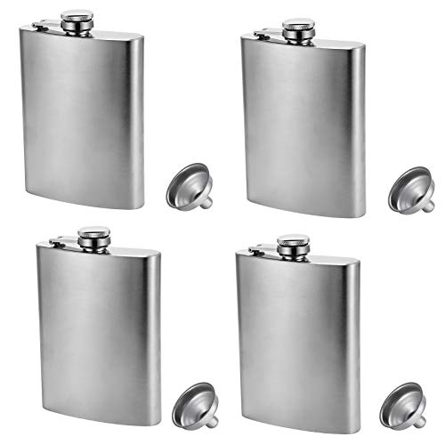 Hillside-Kit Hip Flask for Liquor 8 Oz Stainless Steel Leak proof with Funnel Flask set men flask women flask set (Silver 4pcs)