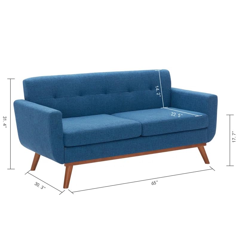 Image of LEGACY OF COMFORT Carmencita 65 inch Square Arm Loveseat 2 Seater Sofa Two Seater Sofa for Living Room Guest Room Hotels Office (Blue)