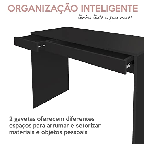 Escrivaninha 2 Gavetas,1 metro, Simples e Versátil, Preto, College Artany