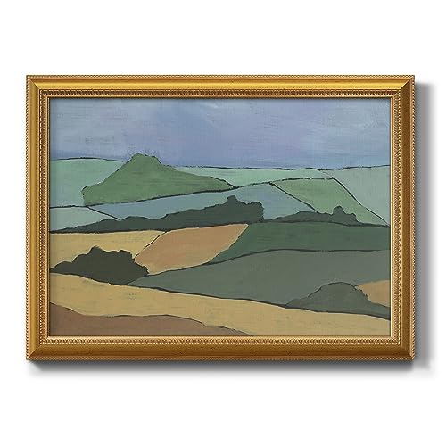 Renditions Gallery Abstract Landscape Wall Art Grassland Painting Picture Modern Minimalist Home Décor Gold Framed Canvas Prints Wall Decorations for Living Room and Bedroom 20x28 Inch