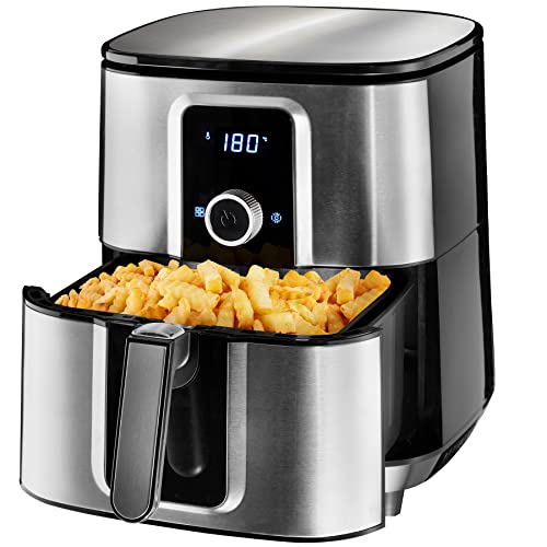 tectake® Heißluftfritteuse XXL -90% weniger Öl, 10,2l Fassungsvermögen, Touchscreen-Display, Airfryer mit 8 Programmen, Heissluftfritteuse ohne Fett und Öl, Zubehör Rezeptheft - silber – Bild 5