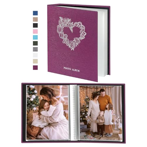 Miaikoe Small Photo Album 6x4 52 Pockets 2 Packs, Slip in Top Loading Mini Linen Album Book Holds 100 Vertical 10x15cm Photos for Family Wedding Anniversary (Purple)
