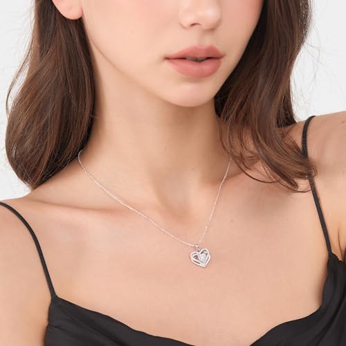1CT Double Heart Moissanite Necklace for Women D Color VVS1 18K White Gold Plated Jewelry for Mother Love Friend Mother’s Day Birthday Gift for Her 18inch2