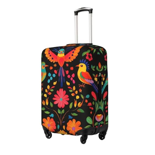 Mexican Colorful Birds Pattern Elastic Luggage Cover Suitcase Protector, Anti-Scratch Stretchy Washable Dustproof Travel Suitcase Cover Fits 18"-21" Luggage2