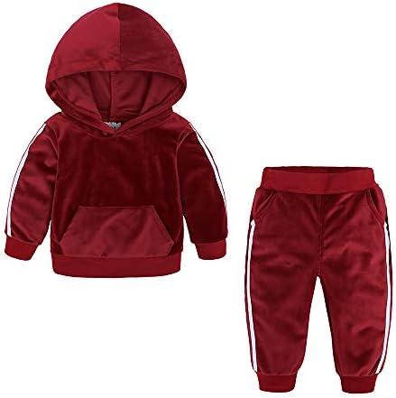 Kids Tales Boys Girls 2Pcs Velvet Hooded Tracksuit Top + Sweatpants Outfits Set(12M-8T)