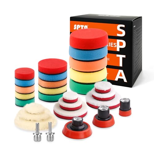 SPTA 29pcs Drill Buffing Pad Detail Polishing Pad Mix Size Kit with 5/8-11 Thread Backing pad & Adapters for Car Sanding Polishing Waxing (29Pcs Mini Polishing Pad Set1)