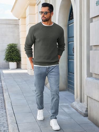 Runcati Mens Crew Neck Pullover Sweater Waffle Long Sleeve 2025 Fall Winter Thermal Textured Knitted Sweaters4