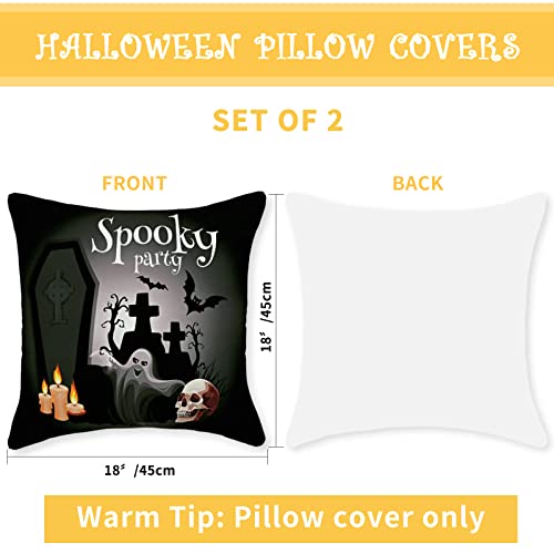 Aspmiz Halloween Pillow Covers 18 X 18 Inch, Black Throw Pillow Covers Set Of 2, Pumpkin Spooky Festive Decorative Pillow Cases, Ghost Haunted House Cushion Covers For Couch Bed Sofa Bench Porch #TOP4