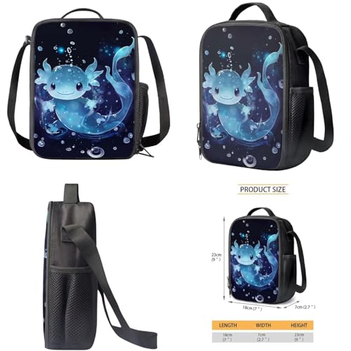 Blue Axolotl Backpack with Lunch Box Kids Girls 6-8/5-7 Elementary School Bookbags for 3rd Grade Primary Back Pack and Lunch Bag Pencil Case Watter Bottle Holder Keychain 5PCS Kids Book Bags3