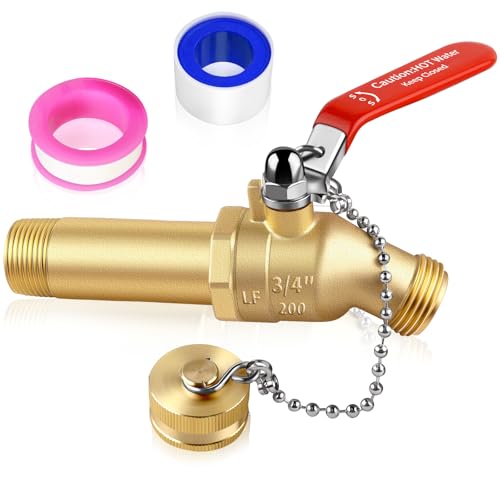 Boltigen Full Port Water Heater Drain Valve 3/4NPT Inlet x 3/4GHT Outlet Lead-Free Brass High Flow Hot Water Heater Tank Drain Valve with 3inch Shank 180 Degree Handle (3 inch shank)
