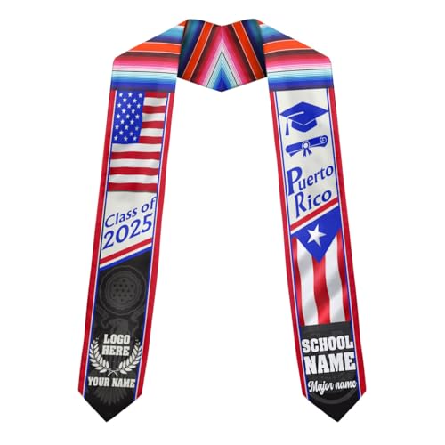 MonkeyVan Personalized Graduation Stole for Puerto Rican Senior, Puerto Rico Flag Graduation Sash Class of 2025 Gifts S171