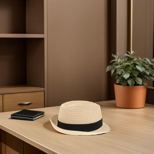 LOGOFUN 2pcs Boys Summer Straw Hat Adjustable Breathable Jazz Sun Cap for Outdoor Beach Activities 50-52cm Multicolored3