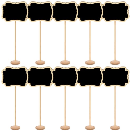 Mini svarta tavlan skyltar med stativ, 10 st små whiteboards för reserverade skyltar platskort matetiketter bordsnummer prislappar idealiska för buffé kafé fest bröllopsdekor