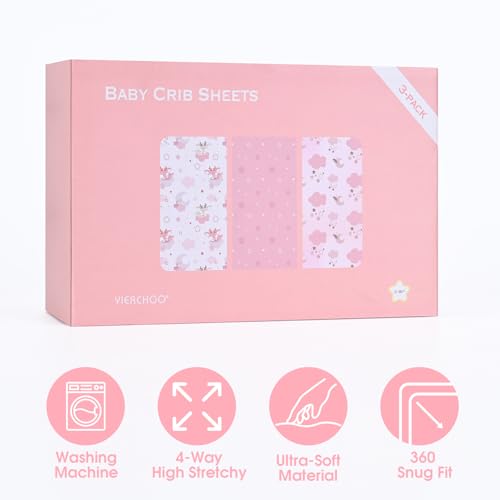 Image of 3-Pack Baby Fitted Crib Sheets for Girls，Standard Crib and Toddler Mattress，Soft Breathable Microfiber Jersey Knit Crib Bed Sheets