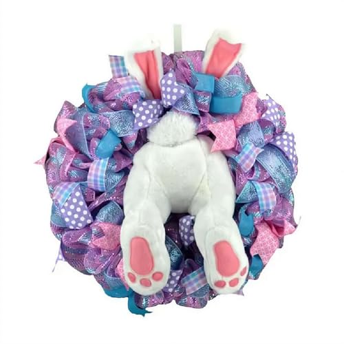 pulunto Corone pasquali per porta d'ingresso, ghirlande per porta coniglietto pasquale, Happy Easter Flower Floral Rabbit Wreaths, Easter Rabbit Wreath with Earars Rabbit Shape Garland, Spring Outdoor