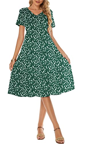 Image of Berydress Women's Casual Summer Tiered Midi Dress 2026 V Neck Boho Sundress | Short Sleeve Dresses for Women, Loose Ruffle Babydoll Style, Cotton Blend Fabric, for Church, Going Out, Beach Vacation