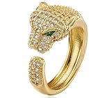 AIKAITUO 14K Gold Leopard Animal Leopard Head Cute Unique Women's Adjustable Set Zirconia Ring Holiday Gift