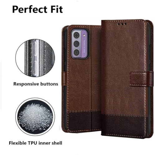 Image of SHINESTAR Ultimate Dual Shade Leather Finish Flip Back Cover for Nokia G42 5G | Inside TPU & Inbuilt Stand | Wallet Style Back Cover for Nokia G42 5G Flip Cover | - Brown