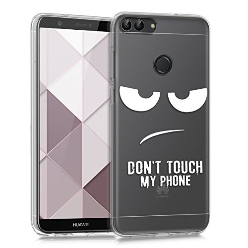 kwmobile Clear Case Compatible with Huawei Enjoy 7S / P Smart (2017) - Phone Case Soft TPU Cover - Don't Touch My Phone White/Transparent