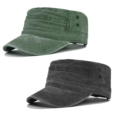 SAIIURV 2 Piezas Gorra Unisex de Estilo Militar con Visera y Cierre Ajustable, Algodón Casual, Cómoda Gorra (FR/ES, Letras, Talla única, Negro, Verde)