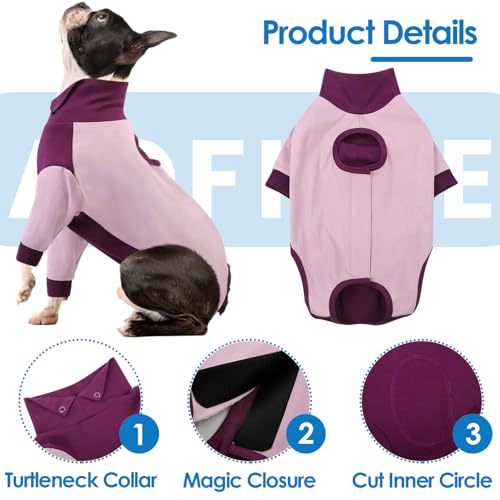 Image of AOFITEE Dog Recovery Suit for Front Legs, Breathable Dog Wound Care Shirt to Stop Licking, Thigh Protective Dog Surgical Suit Male Famale, Dog Surgery Suit Female Spay Cone Collar Alternative, Purple