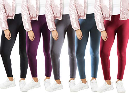 Dinamit Jeans Women's Plus Size Fleece Lined Thermal Leggings - 5 Pack - (Grey-Aubergine-Blk-Wne-Provblue-3X)