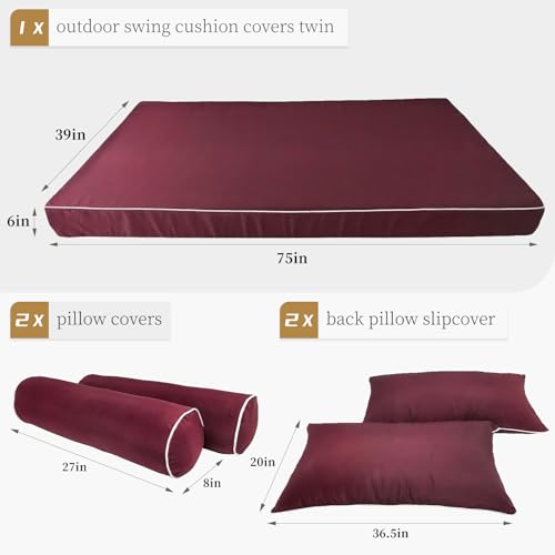 Image of Outdoor Daybed Cushion Cover Twin,Daybed Mattress Bolster Pillow Fitted Sheet Cover,Twin Size Outdoor Daybed Cushion Covers (Wine red, 75 * 39 * 6in)