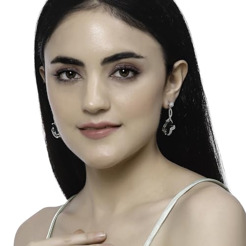 Rhodium-Plated American Diamond Drop Earrings