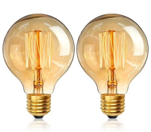 YUNRRD Vintage Edison Light Bulbs,E27 Dimmable Screw Edison Bulbs,40w Incandescent Light Bulb,Retro Filament Lamp Warm White Bulb G80 220V,Pack of 2