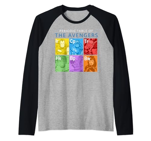 T-shirt Marvel Avengers Periodic Table de style raglan baseball en coton confortable