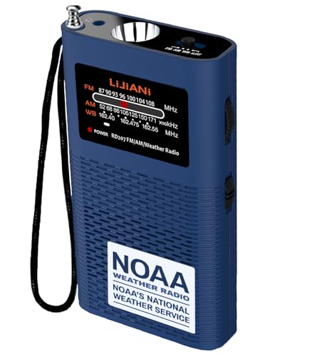 Pocket Weather Alert Radio NOAA/Am/Fm Portable Transistor Powered 1500MAH Battery with Flashlight Emergency SOS Alarm Best Reception New Version with Backlight