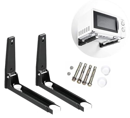 2 Piezas Soporte Microondas Pared Plegable, Soportes para Microondas de Acero inoxidable Soporte Horno y Microondas Pared Extensible, Soporte para Colgar Microondas Pared （Negro）