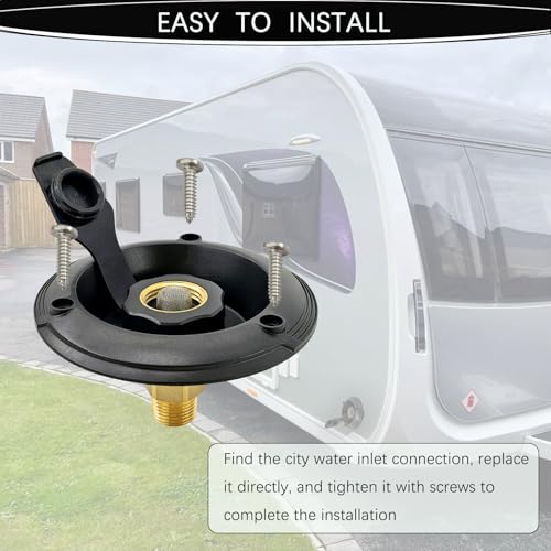 Image of RV City Water Fill Inlet Flange Connection Fittings with Check Valve fit RV Camper Trailer Marine Hose Water Inlet Connector Replacement for Connect 3 /4'' NH Female to 1 /2'' NPT Male (BLACK)