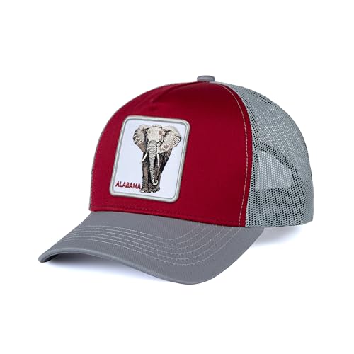 City-Flex Alabama Fan Patch Trucker Hat - Netted Snapback Baseball Cap for Men & Women (Red/Grey - Elephant)