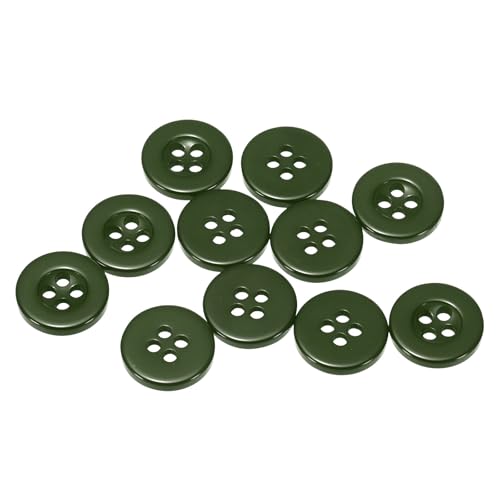 HARFINGTON 10pcs 20L Sewing Buttons 1/2(12.5mm) Resin Round Flat 4-Hole Craft Replacement Buttons for Coats Sewing Clothing and DIY Dark Green
