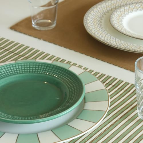 Image of THE YARD HOUSE Placemats - Reversible & Wipeable Cotton Placemats (Sage Mirage & Tan, Set of 6)
