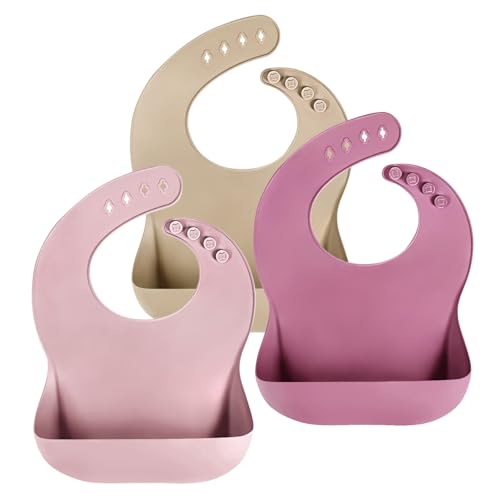 Image of Silicone Baby Bibs Baby Feeding Set 3Pcs Adjustable Silicone Feeding Bibs for Baby Feeding Essentials Baby Must Haves