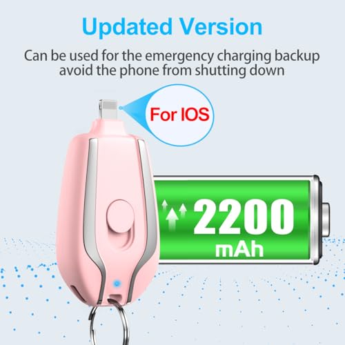 Keychain Portable Charger, 2200mAh Mini Power Emergency Pod,External Fast Charging Power Bank Battery Pack,Cell Phone Charger for 14,13,12,11,Plus,Pro,Max,XS,XR,X,8,7,6,6s,5,4,Pink