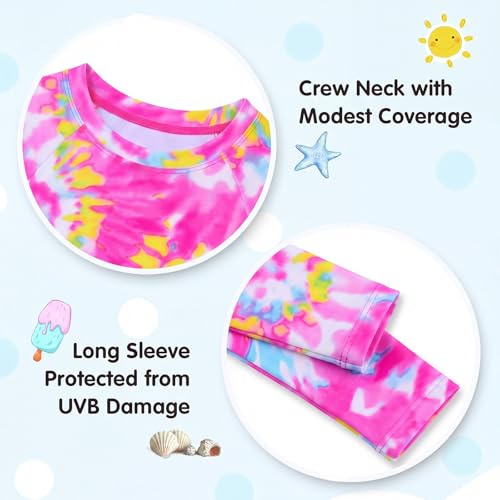 Image of Girls Rash Guard Swimsuit Long Sleeve Tankini Sets Two Pieces Bathing Suit Swimwear UPF 50+ Sun Protection