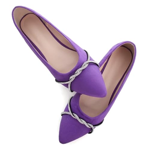 TN TANGNEST Womens Casual Flats Fashion Chain Pointed Toe Ballet Rhinestone Flat Comfort Slip On Dress Shoes Purple 41(9) 23