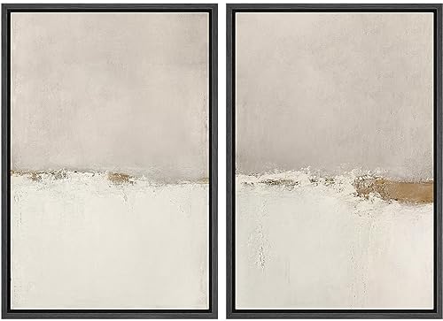 SIGNWIN Framed Canvas Print Wall Art Beige Gray Paint Strokes