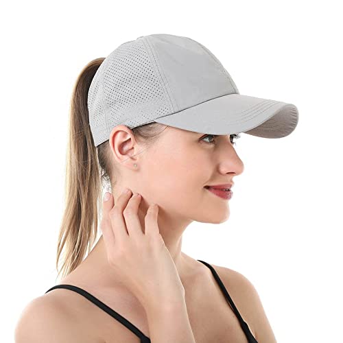 Koreshion LCE-BALLCAP0201-LIGHT GREY Womens Criss Cross Ponytail Baseball Cap Adjustable High Messy Bun Ponycap Quick Drying Mesh Trucker Hats For Outdoor Sports Travel Light Grey thumb #5