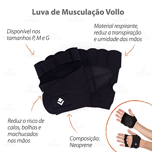 Luva de Musculação Preta G Vollo Sports