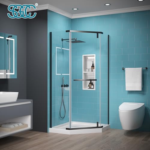 Comfystyle Neo-Angle Frameless Shower Door 36 in. W x 72 in. H, Corner Shower Enclosure with 1/4\" Clear Glass, Pivot Shower Doors in Matte Black Finish (Shower Base Not Included)