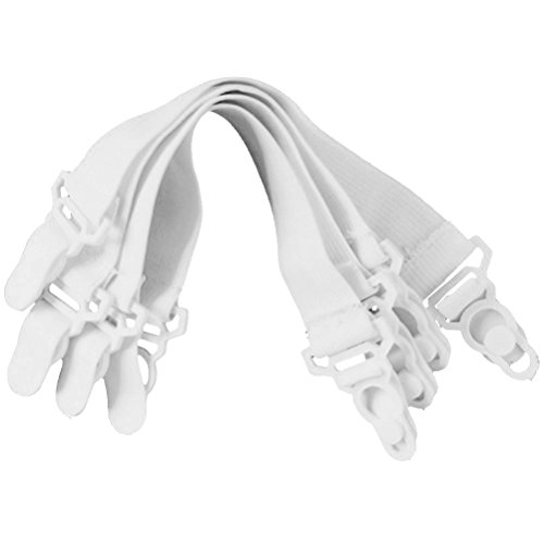 TINKSKY 4pcs Bed Sheet Grippers Garter Fastener Straps Elastic White