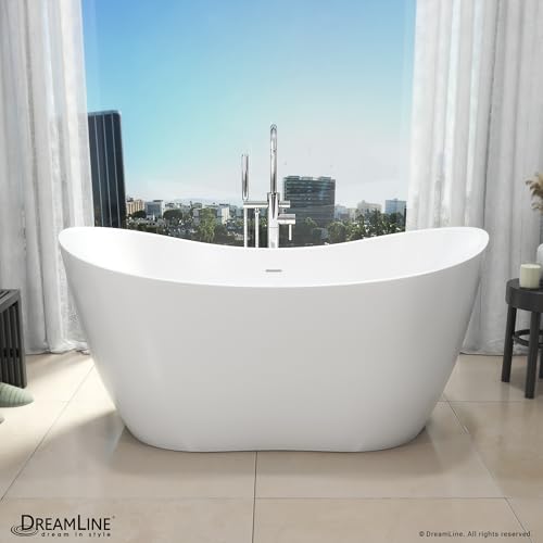 Image of DreamLine Nile 54 inch L x 28 3 /8 inch W x 28 3 /8 inch H Freestanding Acrylic Bathtub with Polished Nickel Drain