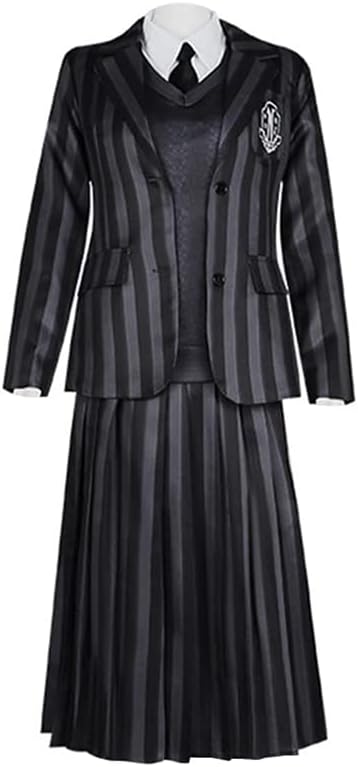 EHOTER Fancy Dress Wednesday School Uniform Cosplay Costume Dress 5pcs Set Wednesday Adams Family Actress Same Style Gothic Costume Dress for Carnival Party Role Play