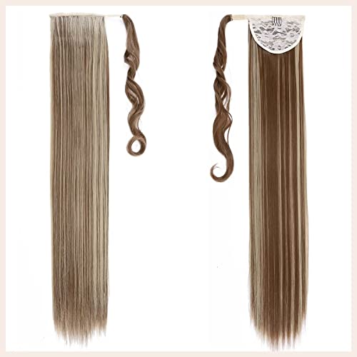 TESS Clip in Ponytail Extension Blonde 23",Hair Extensions Ponytail Synthetic Wrap Around Long Straight Fake Pony Tails Hair Pieces for Women(#12P24) - Image 2